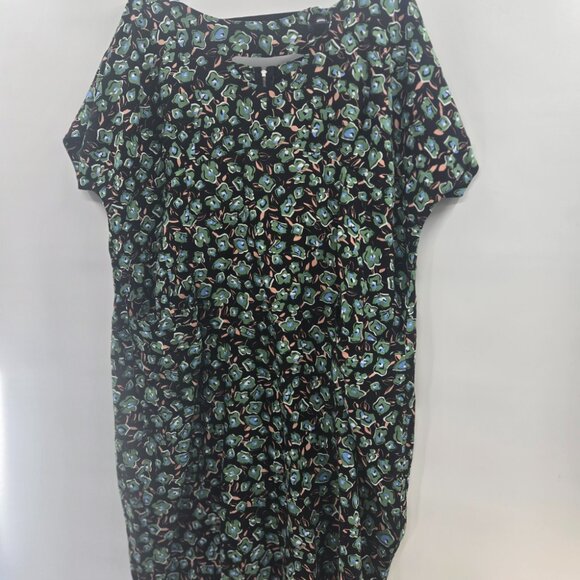Tatyana Black Green Sierra Rayon/Linen Short Sleeved Front Pocket Midi Dress 4xl - Picture 1 of 12